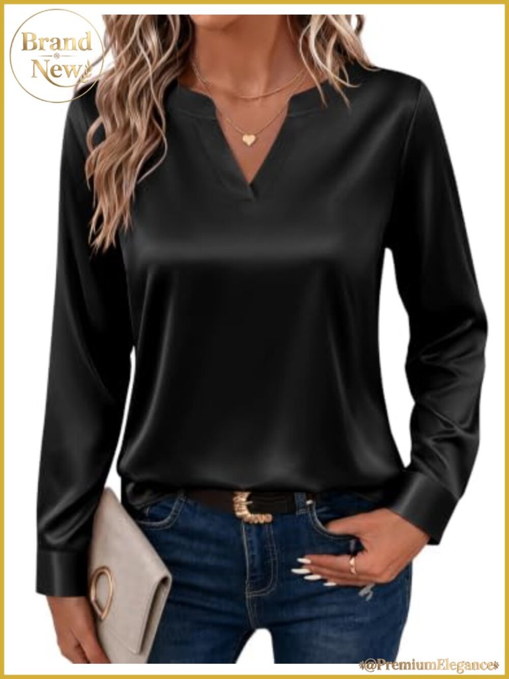 Satin Blouse for Women Long Sleeve V-Neck Shirt